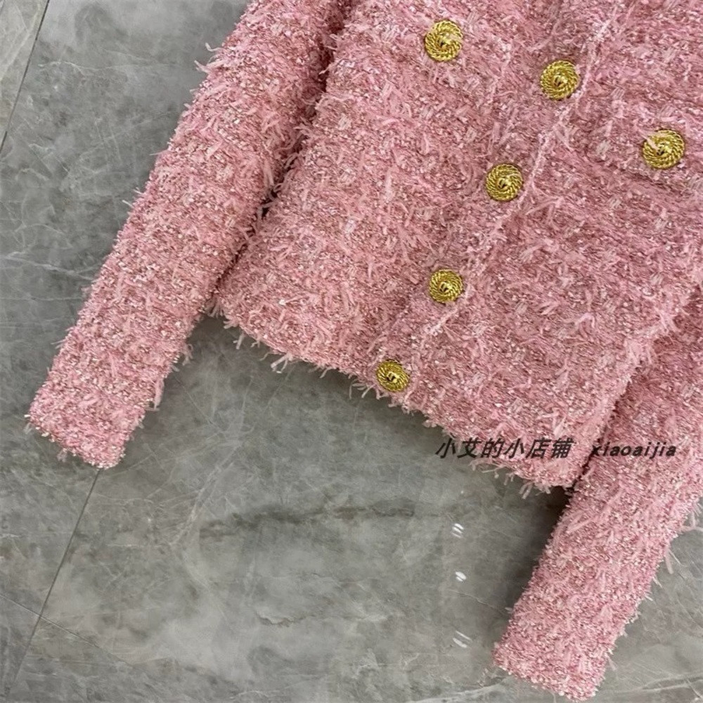 Designer-Style Pink Metallic Tweed Pink Jacket - Picture 5 of 14